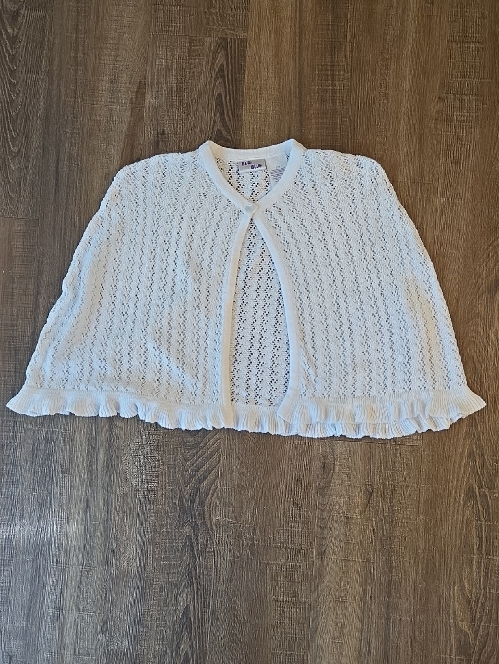 White Knit Cape with Ruffle Trim - Kids